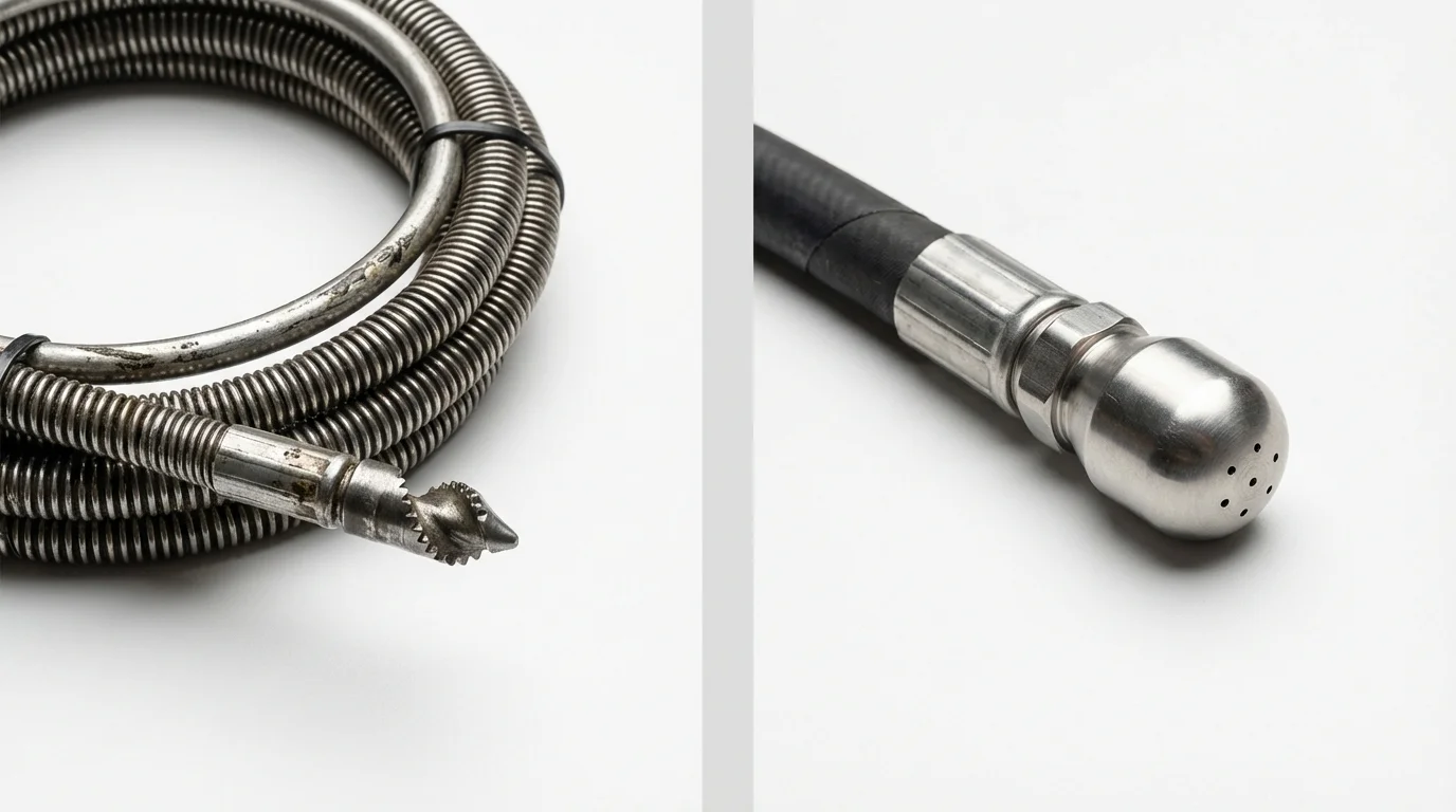 Drain snake cable and hydro jetting nozzle used for drain cleaning in District Heights, MD