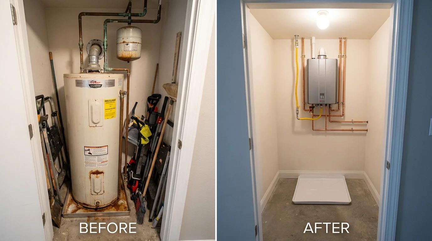 Tank water heater versus wall-mounted tankless unit comparison for District Heights, MD homeowners