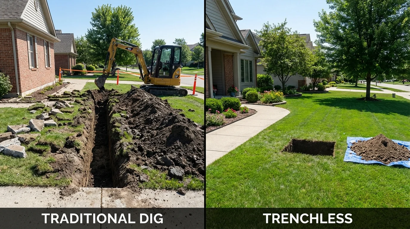 Trenchless sewer repair with minimal yard damage versus traditional excavation in District Heights, MD